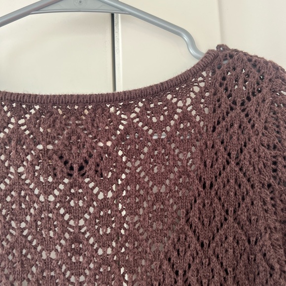 Buffalo knit brown long sleeve sweater top silver clasps swoop neck pattern cute - Picture 5 of 6